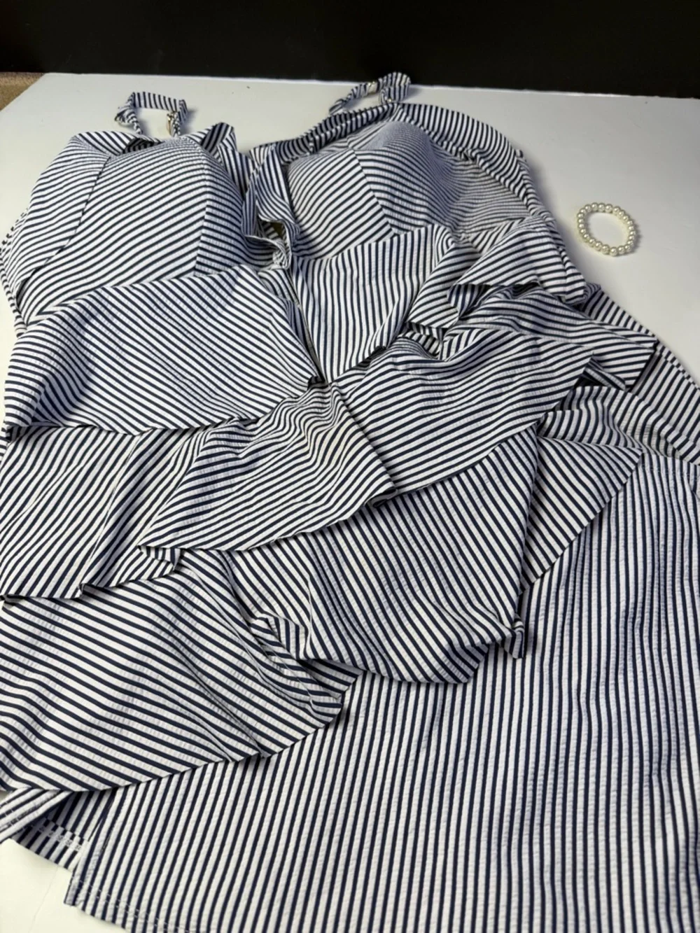Swim by Cacique Striped Navy & White Two-Piece Skirt Set - Picture 13 of 14